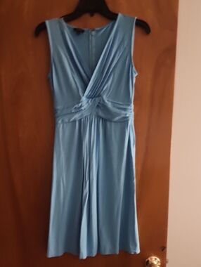 Talbots Light Blue Sleeveless Faux-Wrap Dress